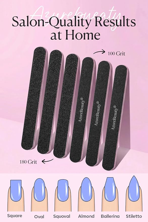 AZUREBEAUTY Nail Files and Buffers, Professional Nail Supplies, Nail Files for Natural Nails, Rectangular Nail Buffer Block for Polishing Filing, and Nail Care, 100/180 Grit 12 pcs Manicure Tools Kit