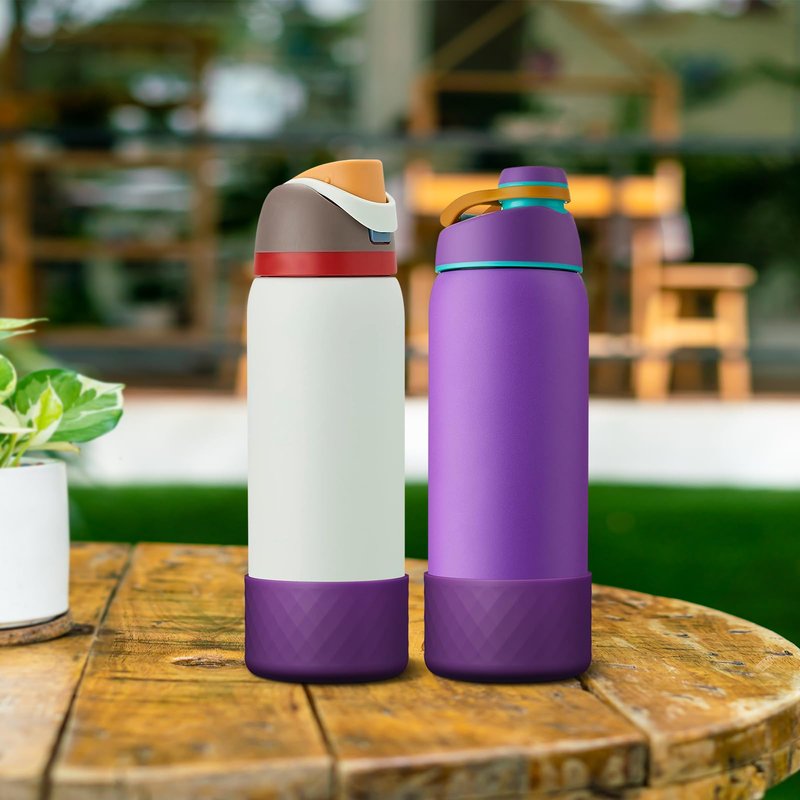 Alwenid 2PCS Silicone Water Bottle Boot for Owala 32 Oz, Anti-Slip Protective Sleeve Bottom Bumper Protector for FreeSip, Twist, and Flip Stainless Steel Water Bottles (Dark Purple)