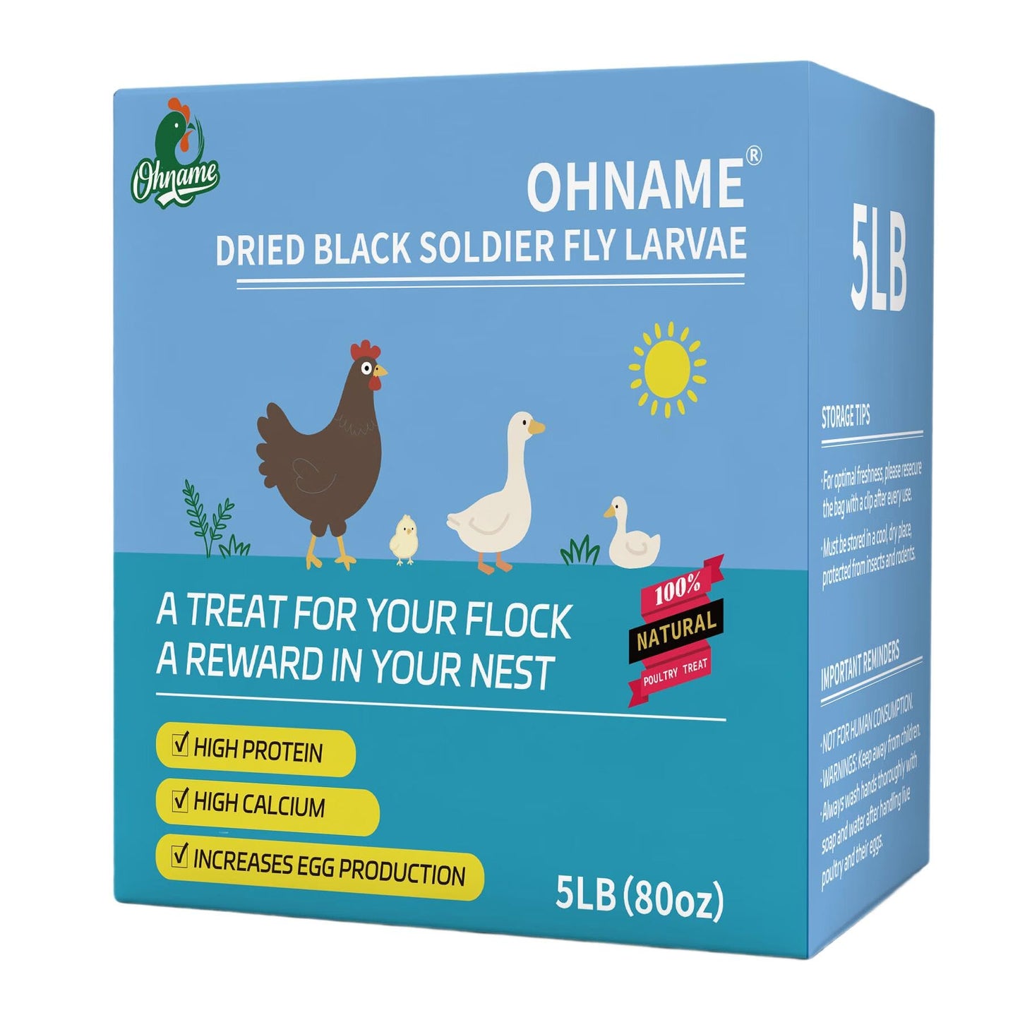 OHNAME 5LB Dried Black Soldier Fly Larvae for Chickens - 85X More Calcium Than Mealworms for Strong Eggshells, High-Protein Chickens Treats for Laying hens, Birds, Ducks