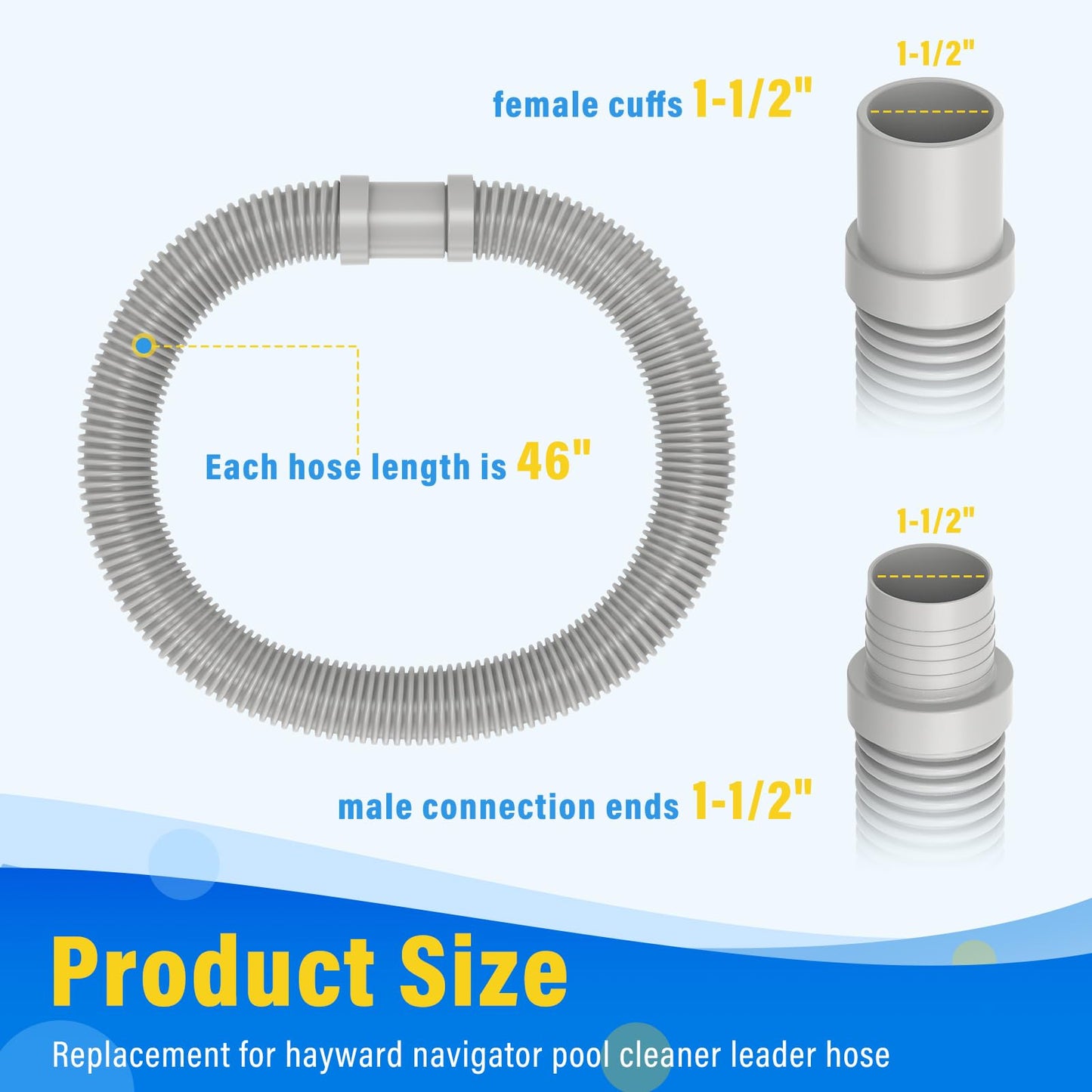 GRONGU Pool Vacuum Leader Hose V532LG - Compatible with Hayward Pool Vac (Plus, Ultra), Navigator, Arneson, Aqua Bug, Diver Dave, Wanda the Whale - 46 in Suction Cleaner Hose