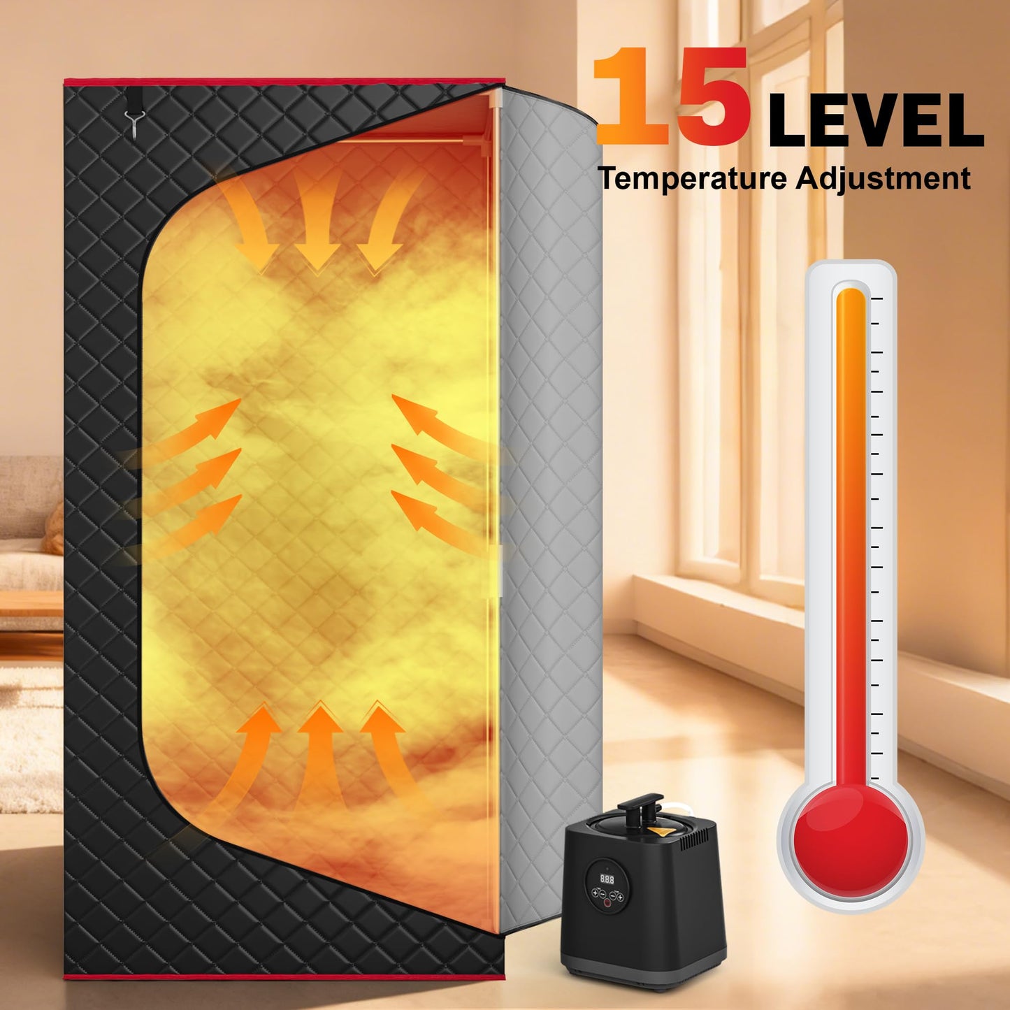 Manastin Upgraded Portable Steam Sauna for Home, Sauna Tent with 3L/1200W Steamer, XL Foldable and Remote Control, 99-Min Timer & 15 Power Levels, 2.6' x 2.6' x 5.9' Detox Spa for Relaxation,Jet Black
