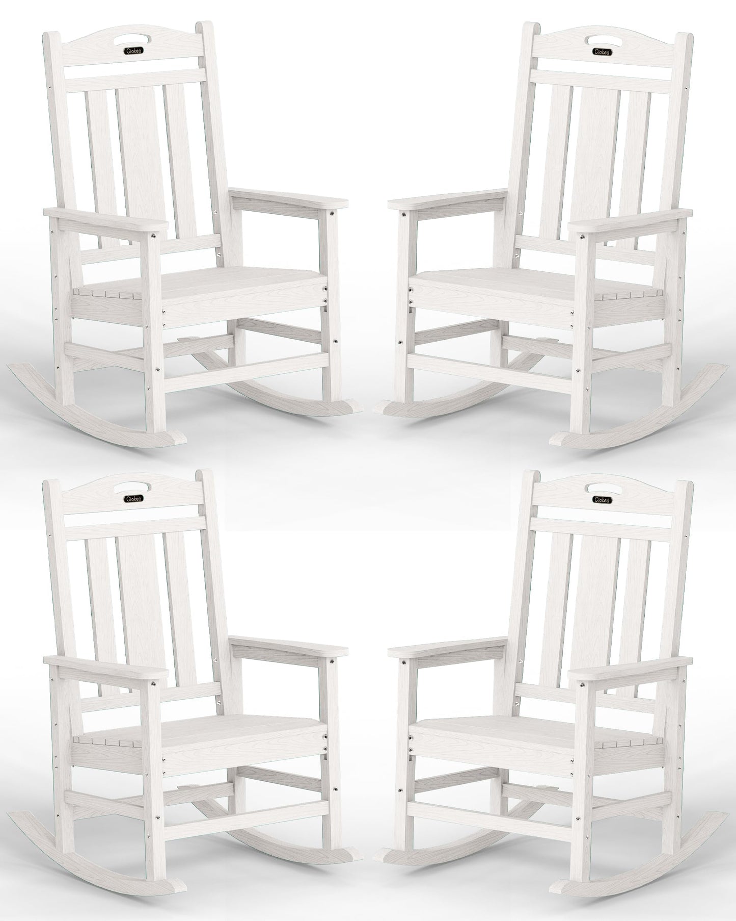 Ciokea Oversized Outdoor Rocking Chairs Set of 4, 380lbs Heavy-Duty Large Patio Rocker, High Back Cozy Porch Chairs, Weather Resistant Patio Rocking Chairs for Outside, Fire Pit, Deck, White