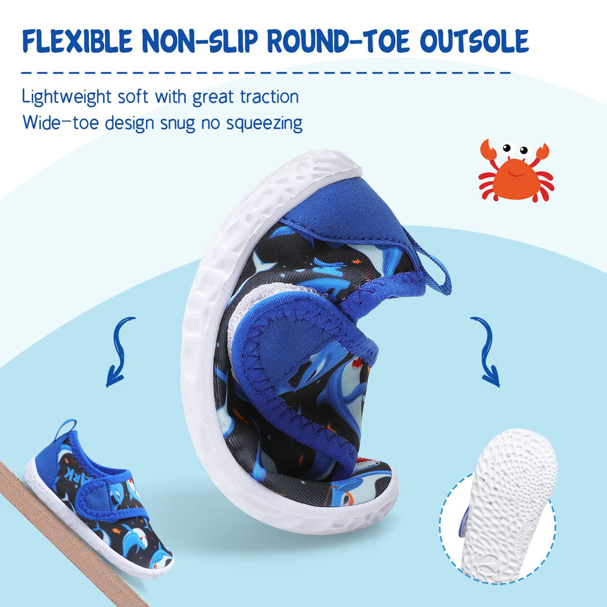 LeIsfIt Toddler Water Shoes Boys Girls Barefoot Aqua Socks Kids Breathable Quick-Dry Swim Shoes for Beach Pool Surf, Blue Shark, 6 Toddler
