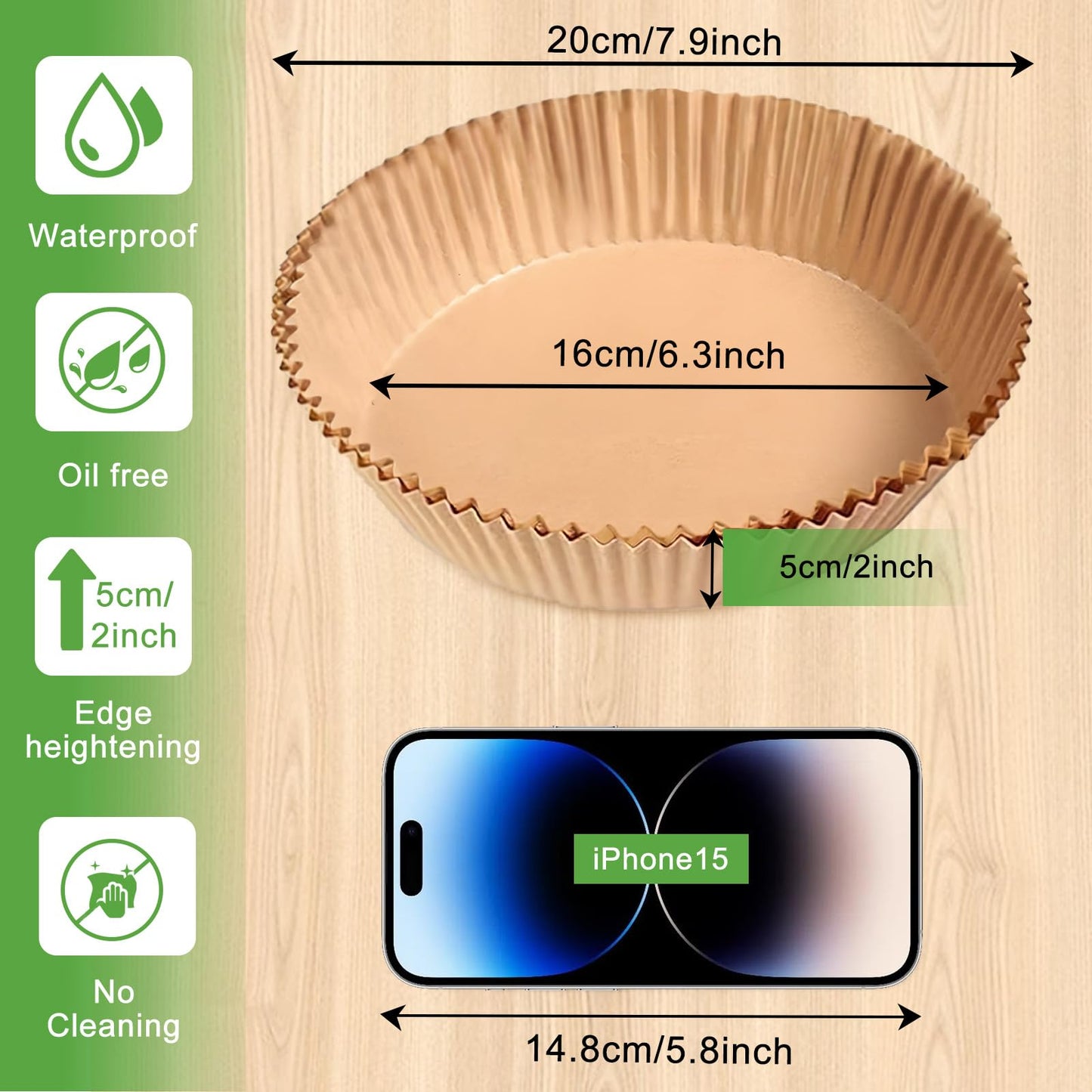 200pcs Air Fryer Disposable Liner, Non-Stick Parchment Paper for Baking, Oil-Proof, Water-Proof, Food Grade (6.3" Bottom, 7.9" Top)