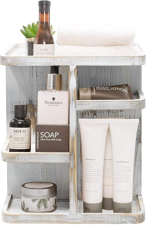 Sorbus 360ð Makeup Organizer - Grey Rustic Wood Storage Carousel for Cosmetics, Make Up, Skin Care Organizer - Rotating Makeup Organizer for Vanity, Bathroom Storage, Bedroom, Kitchen, Desk, Dorm