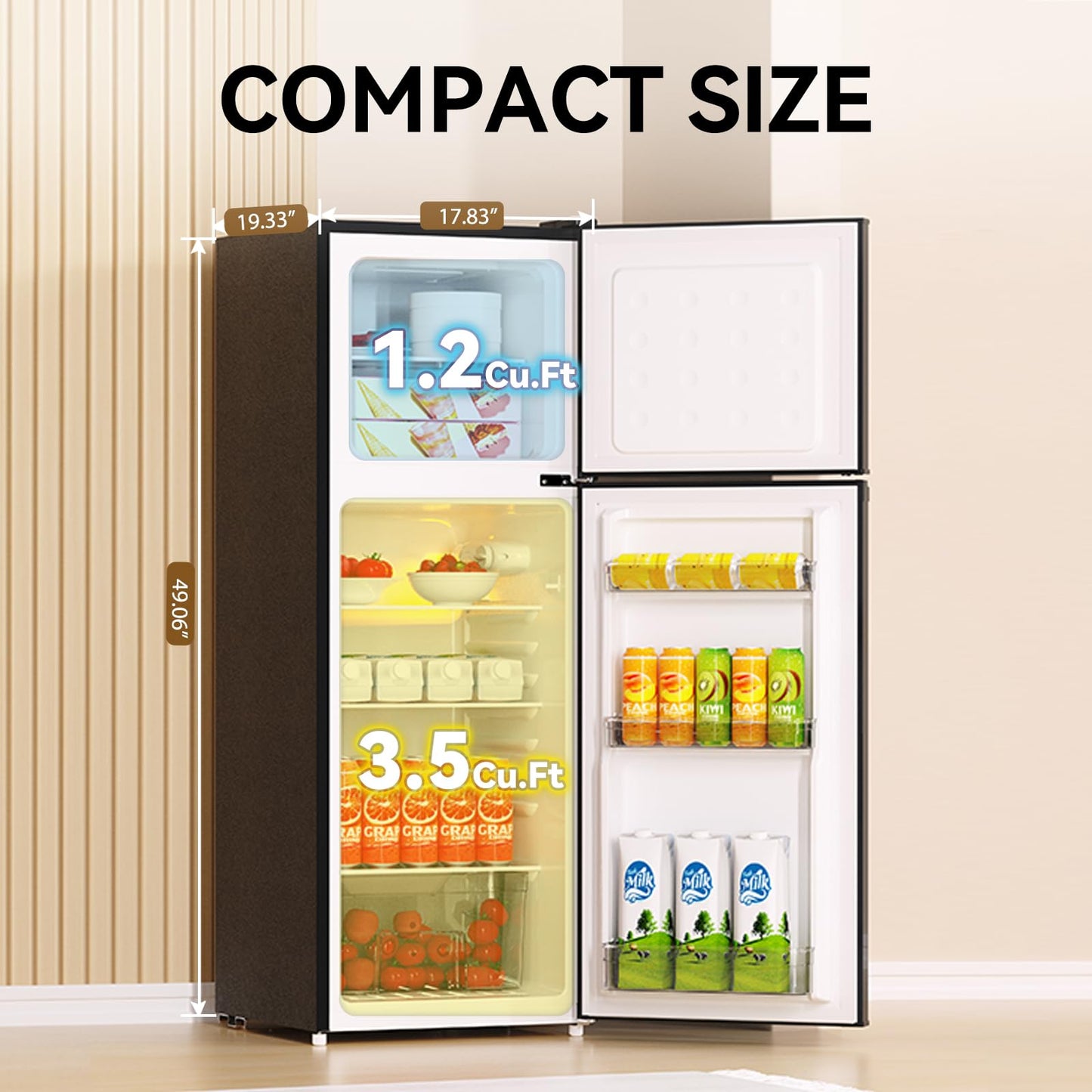 Frestec 4.7 Cu.Ft Small Refrigerator with Freezer, Small Fridge with Top Freezer, for Dorm, Bedroom, Apartment, and Office, Double Door,black