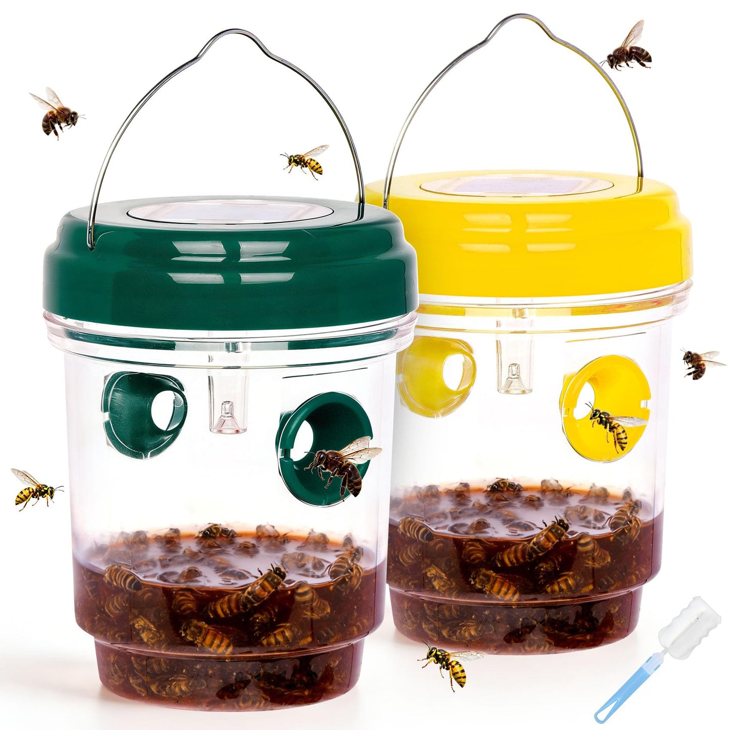 2 Pack Wasp Traps Outdoor Hanging, Carpenter Bee Traps for Outside, Yellow Jacket Trap Solar Powered Wasp Killer with UV LED Light, Bee Catcher Traps, Hornet Traps