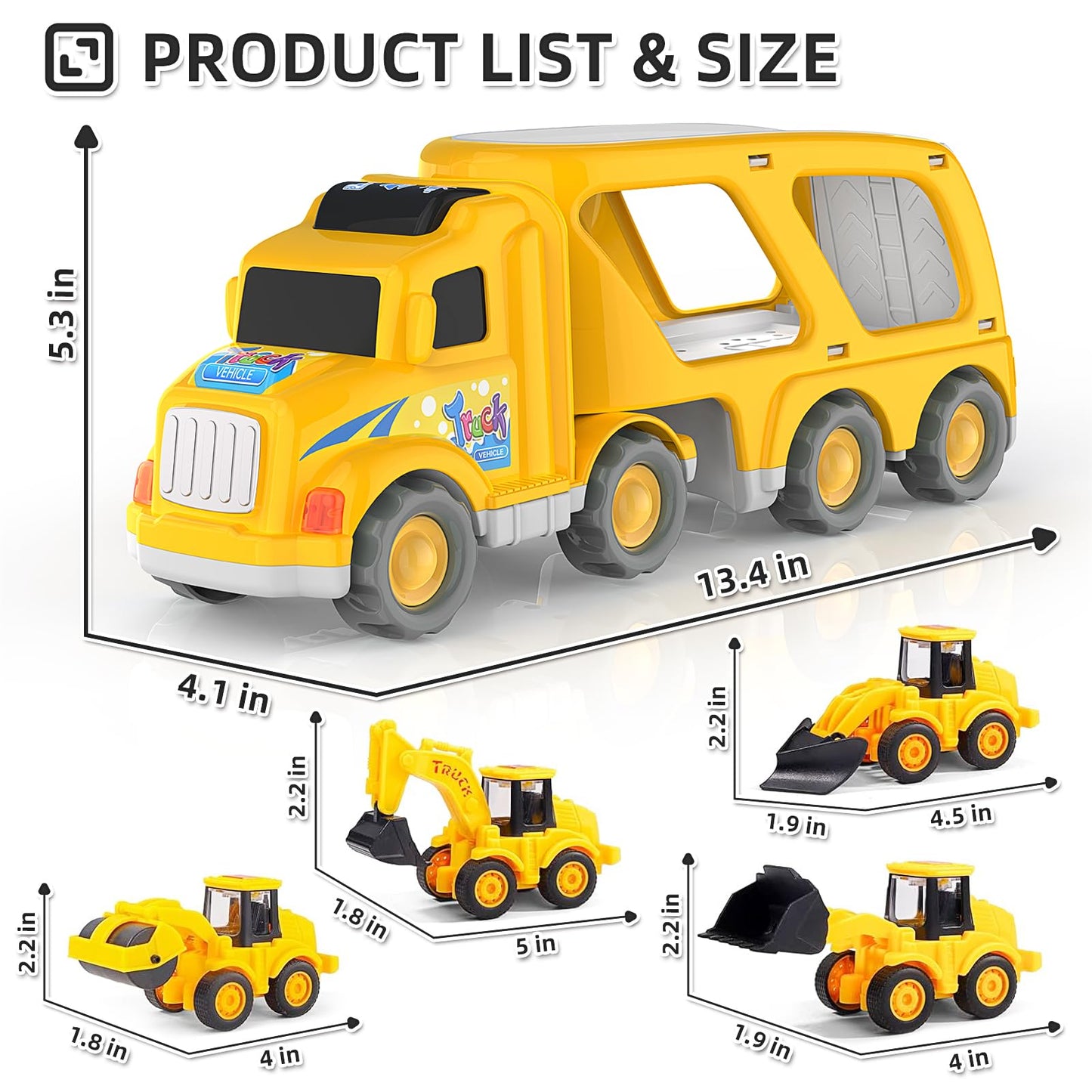 Veslier Construction Truck Toys for Boys Girls Age 1 2 3 4 5 6 Years Old,Carrier Transport Trucks for Kids 1-3 3-5 Year Old,Christmas Birthday Gift Toddler Toys.