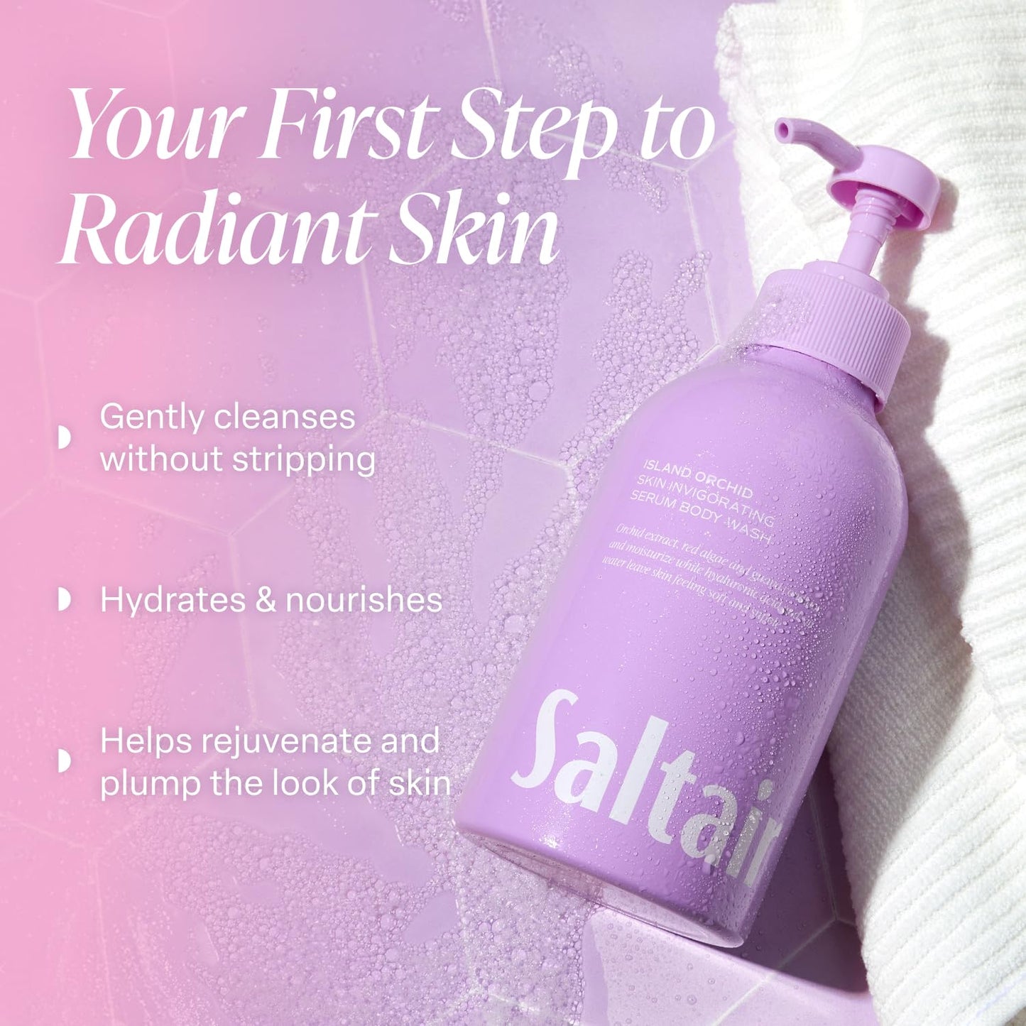 Saltair Body Wash 2-Pack – Moisturizing Body Wash with Hyaluronic Acid & Orchid Extract – Scented Shower Gel for Women and Men – Island Orchid Scent, 2x 17oz – Vegan, Cruelty-Free, Paraben-Free
