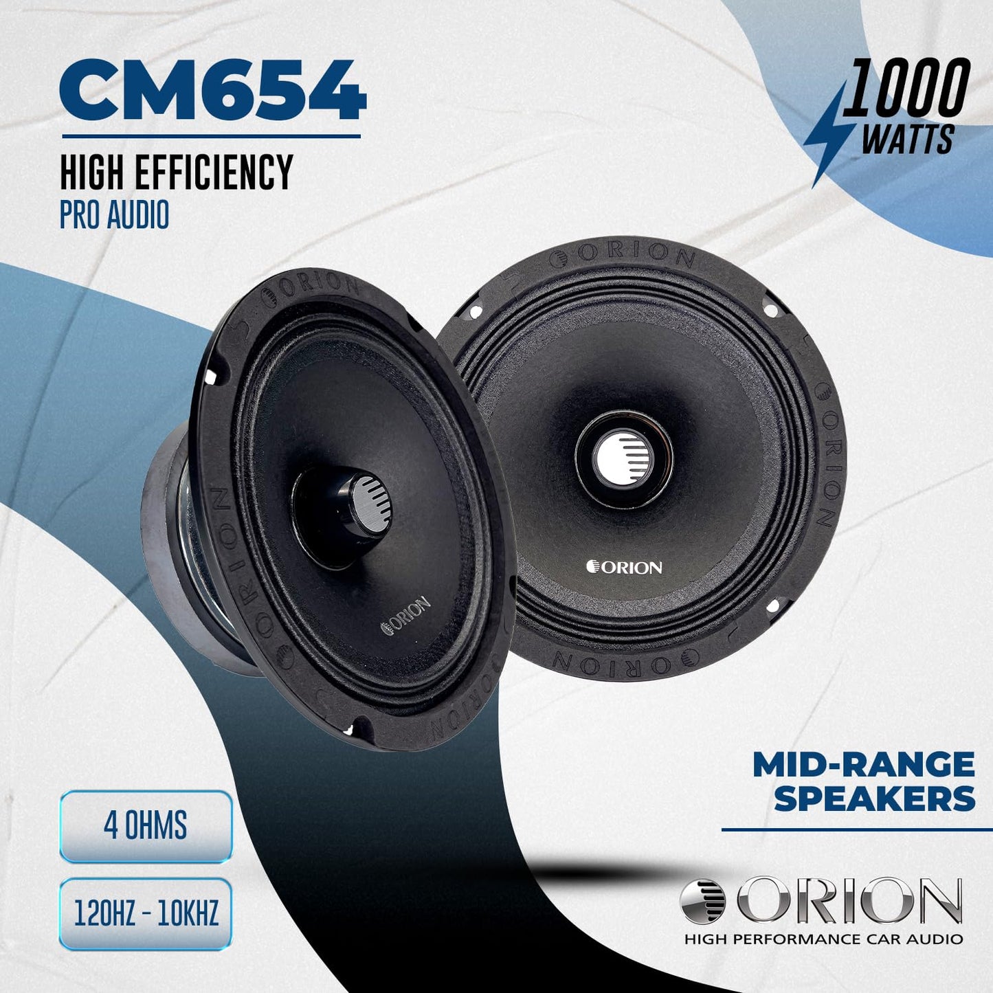 ORION Cobalt CM654 High Efficiency 6.5" Mid-Range Bullet Loudspeakers, 1000W Max Power, 250W RMS, 4 Ohm, 1.5" Voice Coil - Pro Car Audio Stereo, Midrange Speakers (Pair)
