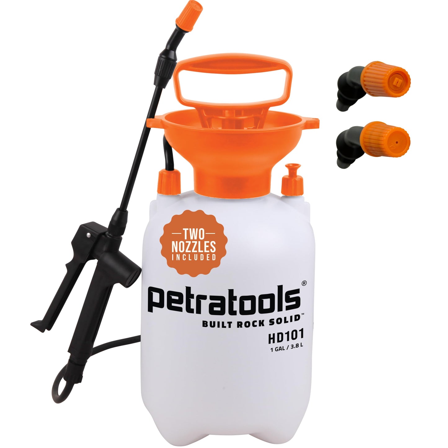 Petratools 1 Gallon Pump Sprayer â HD101 Garden Sprayer for Weeds, Lawn Care & Pesticides â 52â Long Hose, 2 Nozzles & Easy Carry Handle â Durable & Lightweight