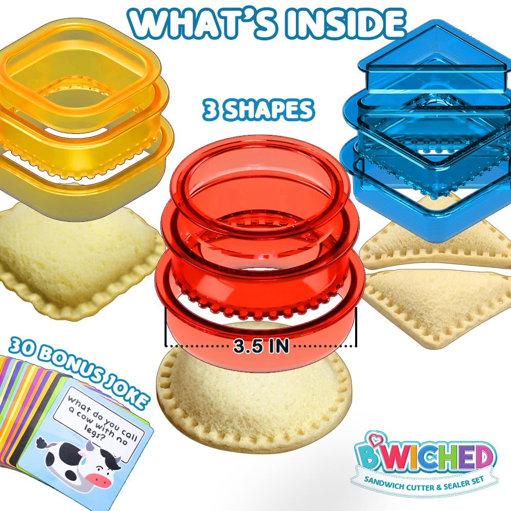 Sandwich Cutter and Sealer - Crustless Sandwich Maker - Cut and Seal - Lunch Box and Bento Box - Boys, Girls, Kids Lunch - Sandwich Cutters for Kids - Triangle, Circle, Square