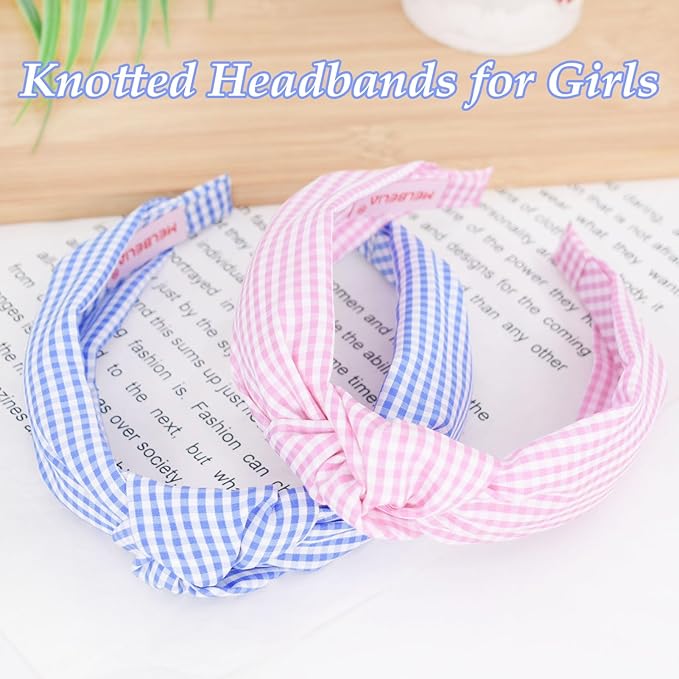 Knotted Headbands for Girls Non Slip Girl Square Headband Wide Top Knot Head Bands Mommy and Me Fashion Hairband Womens Turban Hair Accessories(Pink & Blue,2Pcs)