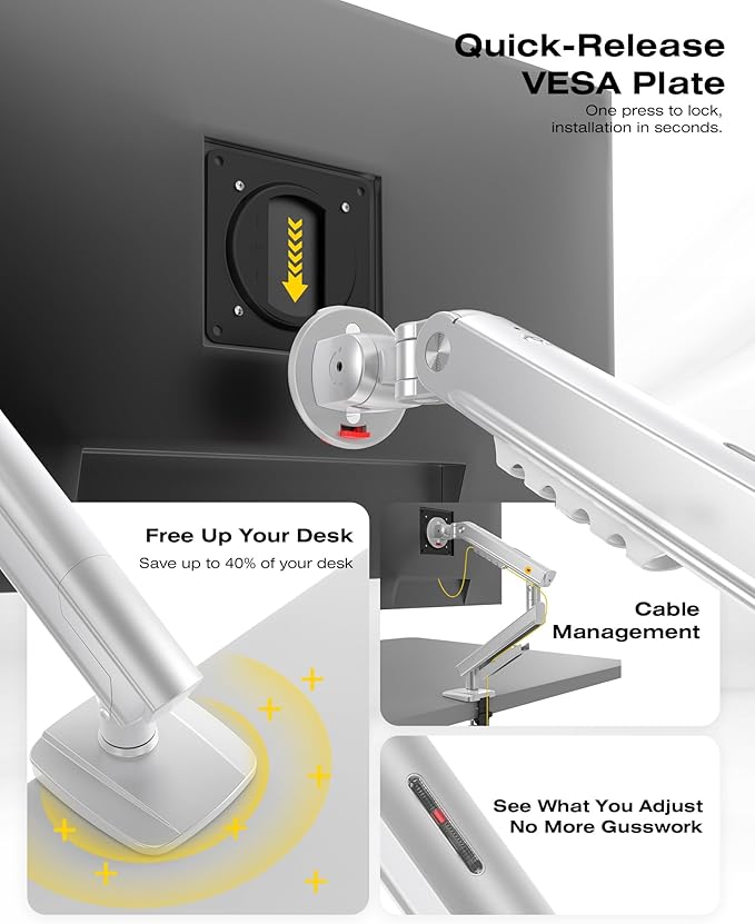 NB Single Computer Monitor Mount, Monitor Stand fits up to 32 Inch, Mechanical Spring Monitor Arm, VESA 75/100 mm, Model-A5 (Silver)