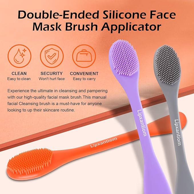 3 Pcs Silicone Facial Cleansing Brush, 2 in 1 Face Mask Applicator and Pore Cleansing Tool, Orange+Gray+Purple, for All Skin Types