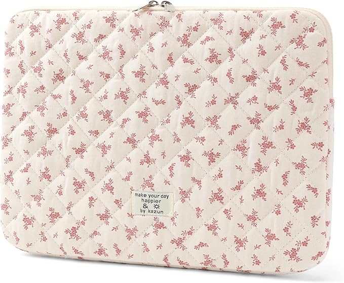 Puffy Laptop Sleeve 13 Inch Cute Quilted Laptop Protective Case Padded Floral Computer Sleeve for MacBook (A-Pink, 13 Inch)