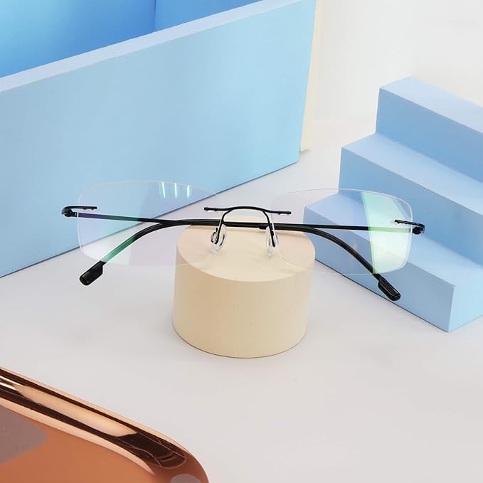LifeArt Blue Light Blocking Computer Reading Glasses,Men's and Women's Rimless Frame (Black, +3.00 Magnification)
