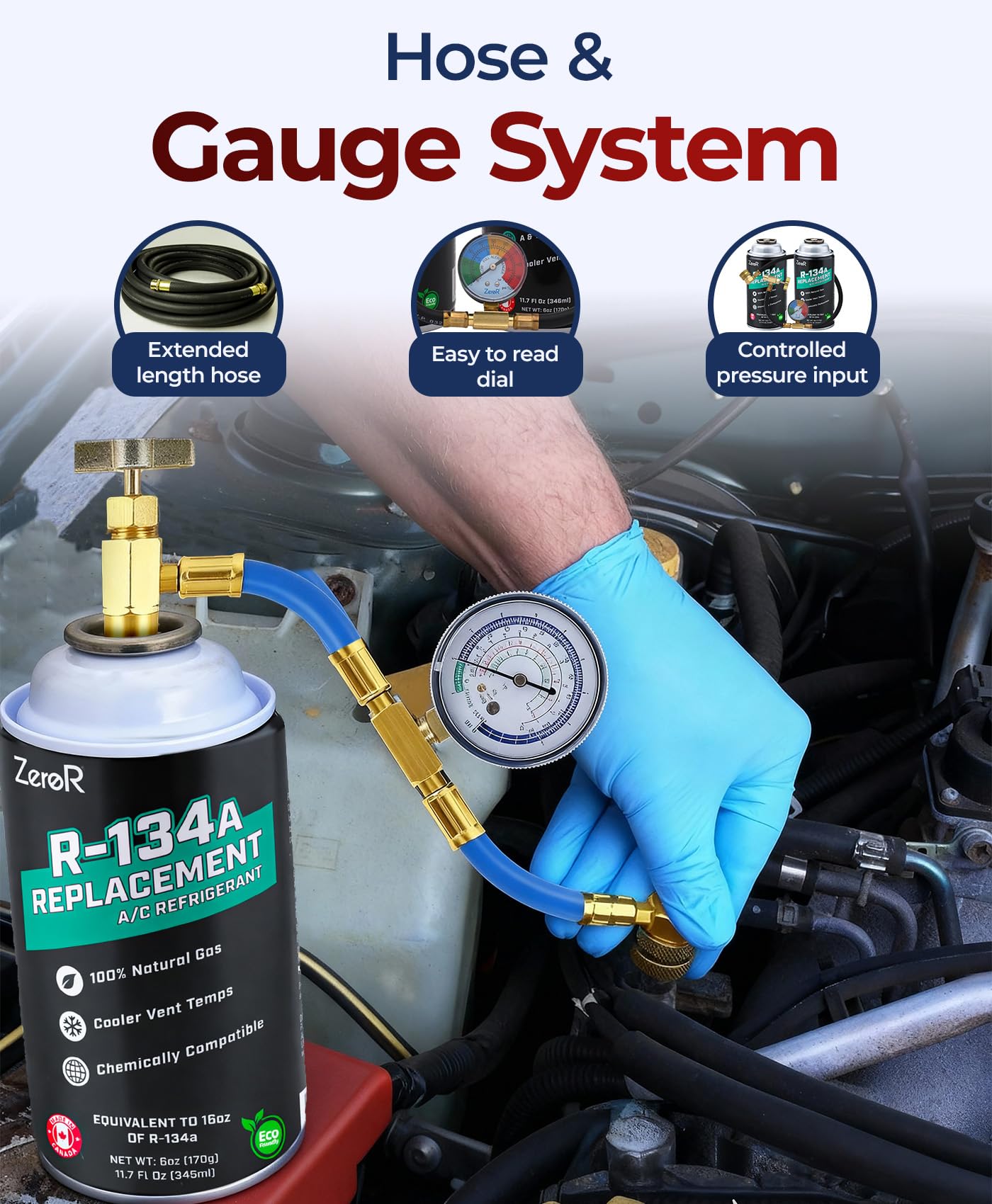 ZeroR AC Refrigerant Recharge Kit | R134a Replacement | Tool for Cans with SSV (6)