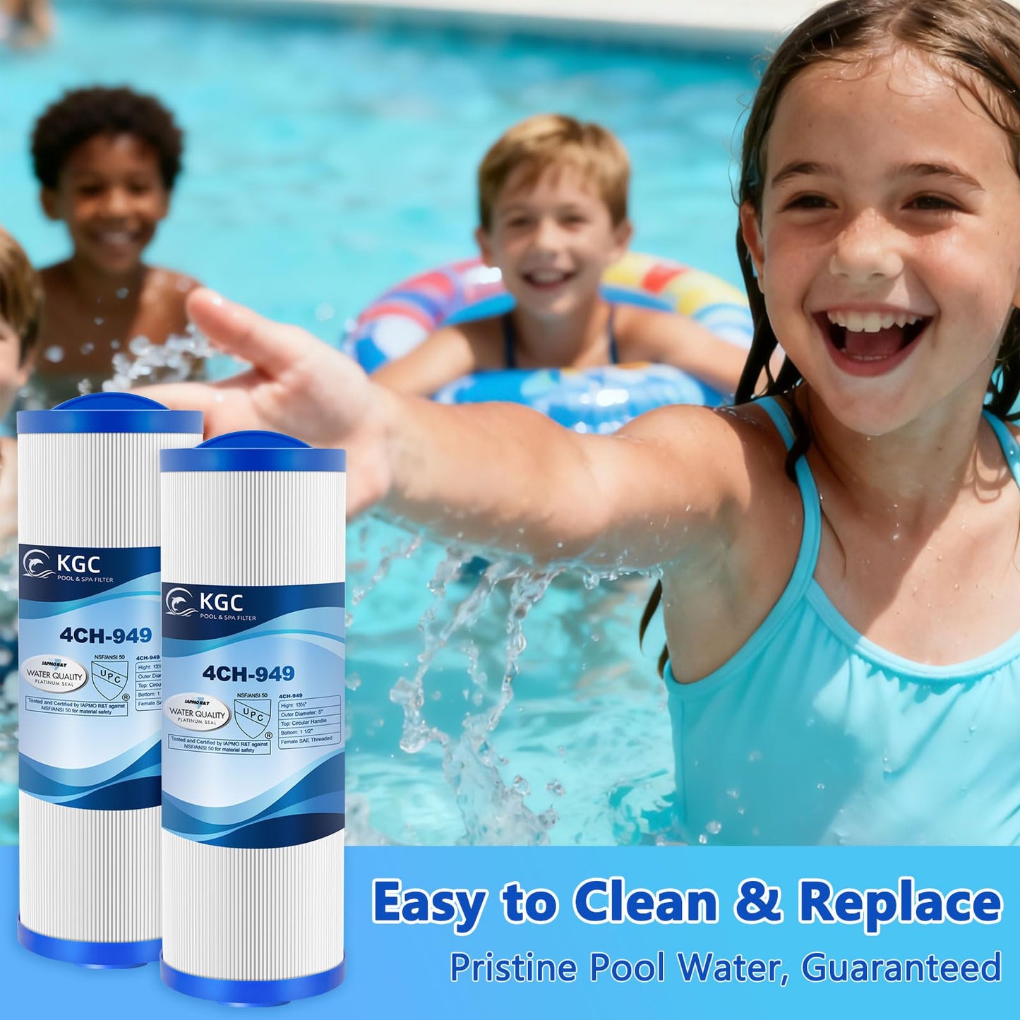KGC 4CH-949 Spa Filter 2 Pack - Compatible with Pleatco PWW50L, Filbur FC-0172, SD-01143, 817-4050, Waterway Teleweir 50, Rising Dragon 50. Hot Tubs Filter Cartridge