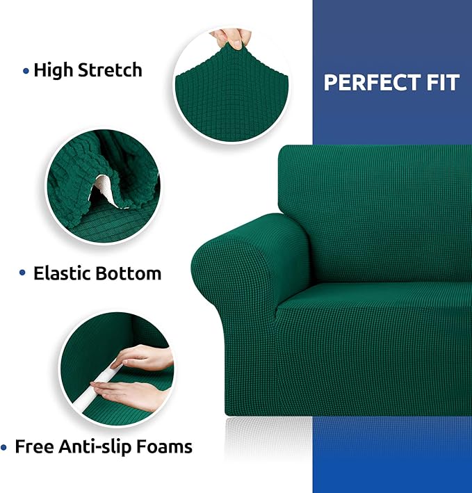 KEKUOU Stretch Sofa Cover Slipcover ,Couch Covers for 3 Cushion Couch Sofa pet Friendly (78"-94") Furniture Protector Sofa with Elastic Bottom for Kids,Dog, Jacquard Small Checked(Large,Hunter)