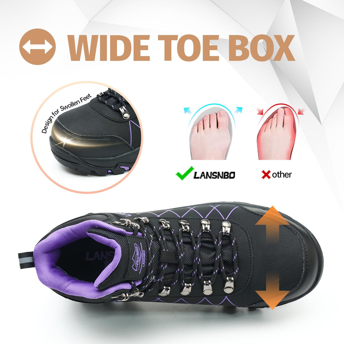 LANSNBO Waterproof Steel Toe Work Boots for Women Wide Width (Purple-9)