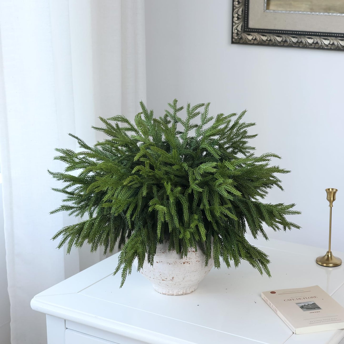 20 Pcs Christmas Norfolk Pine Branches -18" Real Touch Artificial Norfolk Pine Branch Faux Plants Stem Fake Greenery Pine Picks for Vase DIY Crafts Garland Wreath Home Indoor Outdoor Decoration