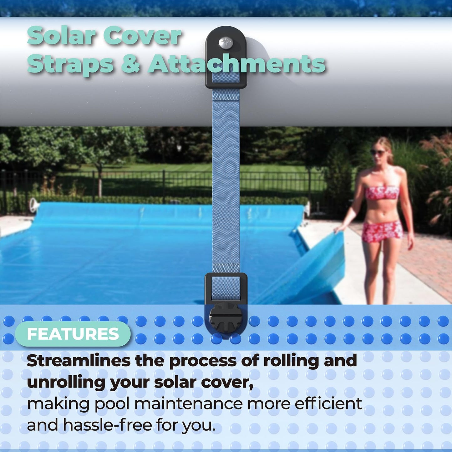 ANTOBLE Tube and Solar Cover Fastening Kit, Extended Pool Solar Cover Straps Clips Reel Attachment Kit Compatible with Feherguard Inground and Aboveground Pool Roller