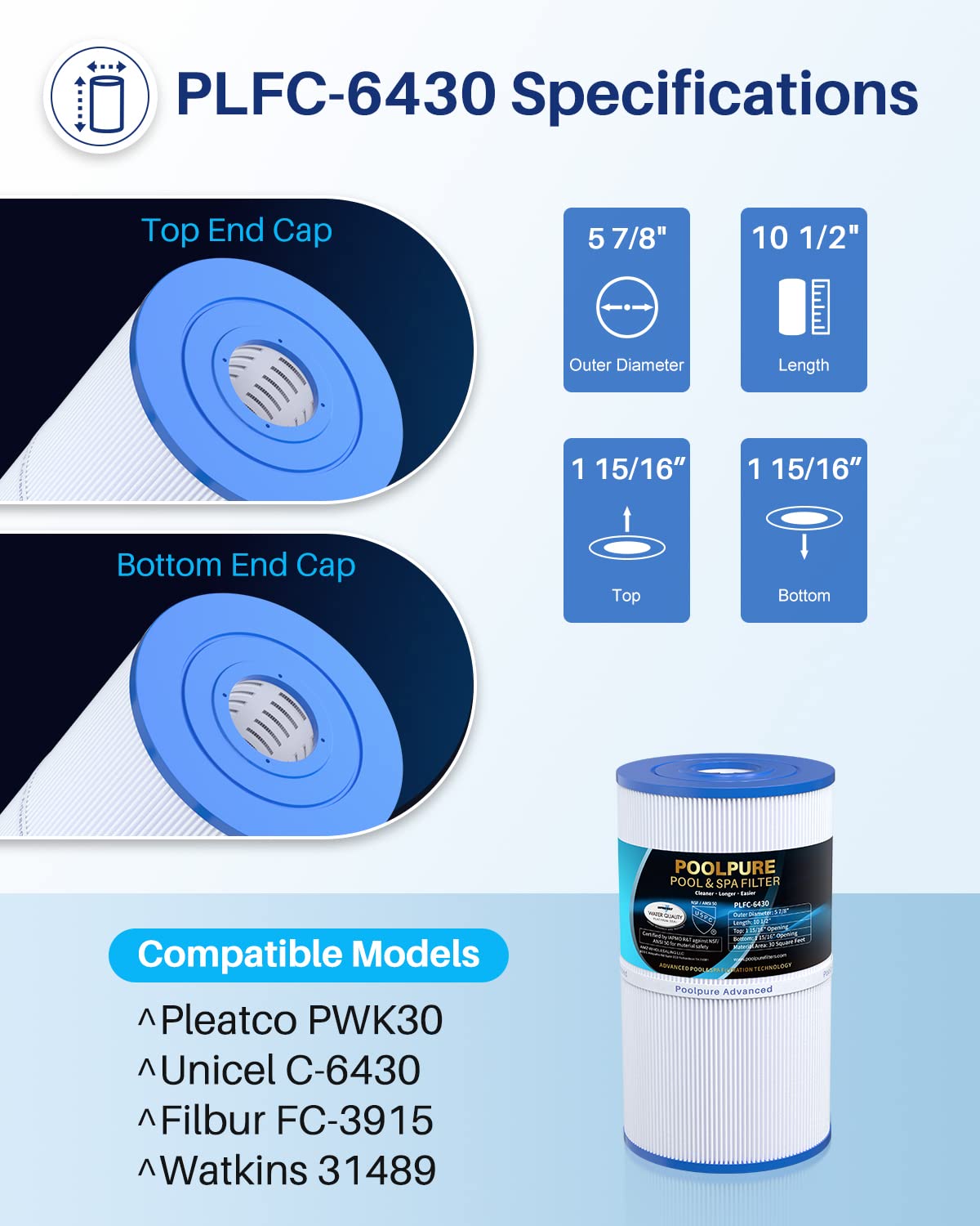 POOLPURE C-6430 Spa Filter Replaces 31489, PWK30, Filbur FC-3915, P/N0969601, 71825, 73178, 73250, 30 sq. ft. Hot Spring Spa Filter 3 Pack