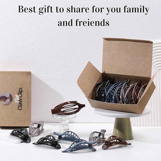 8 Pack Glossy Flat Hair Clips for Women – Large No-Slip Claw Barrettes in Black, Navy Blue, Gray & Wine Red, Shiny Finish Strong Hold for Thick & Thin Hair