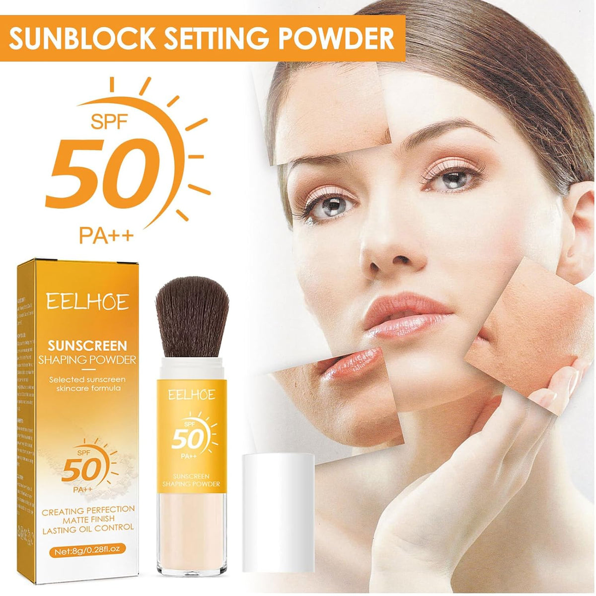 2Pcs Setting Powder, SPF 50,Translucent,Matte Finish Oil Control,Breathable,Lightweight,Mineral Brush Powder,Natural Matte Finish,Long-lasting,Waterproof and Sweatproof Setting Powder