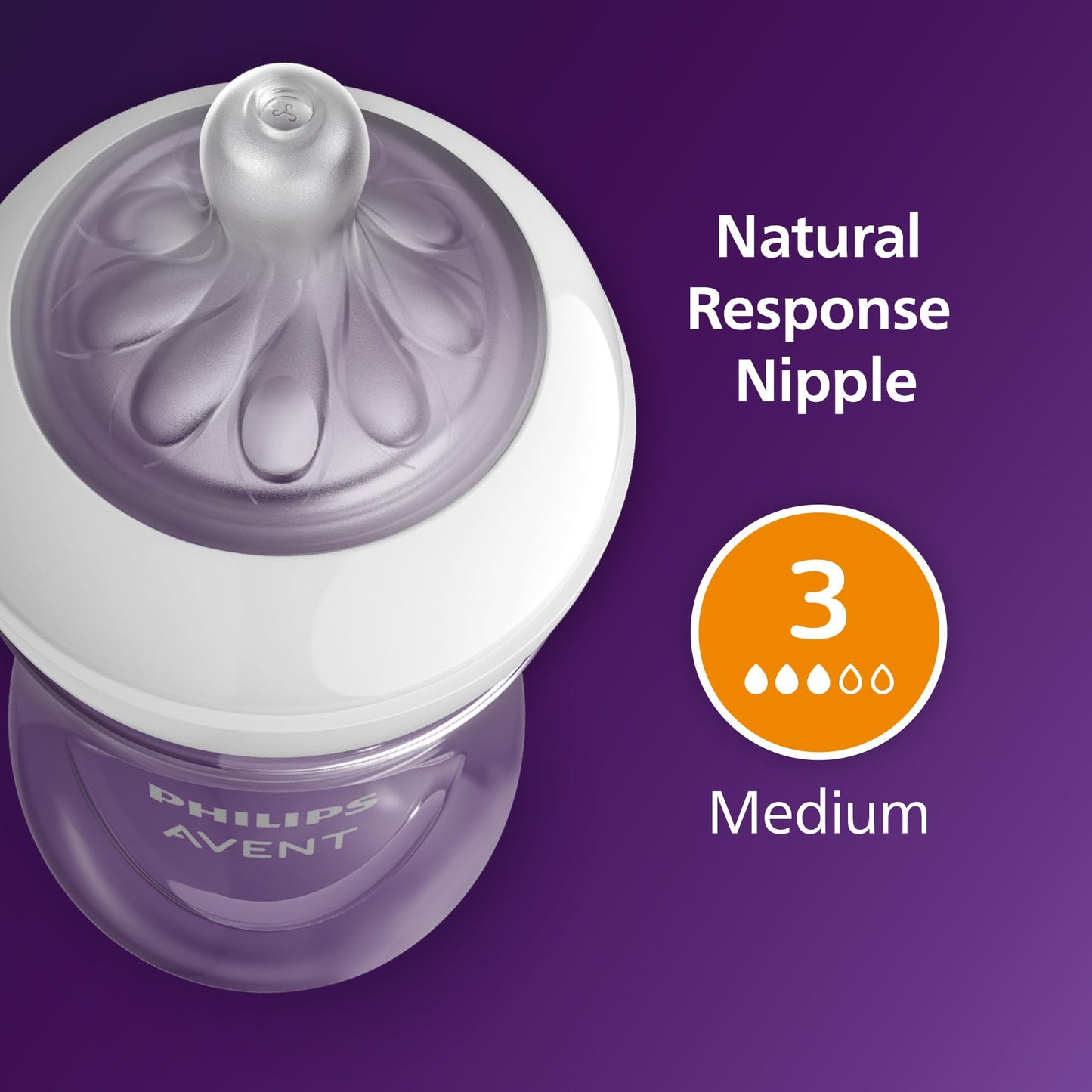Philips Avent Natural Baby Bottles with Natural Response Nipples (Medium Flow, Flow 3), 9oz, 2-Pack, SCY903/02