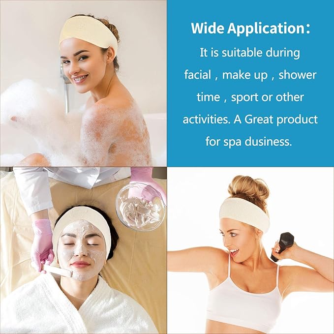Whaline Spa Facial Headband 4 Packs Head Wrap Terry Cloth Headband Adjustable Stretch Towel for Bath, Makeup and Sport (Yellow)