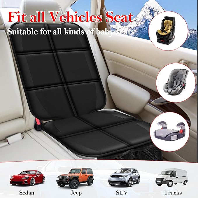 Meolsaek Car Seat Protector for Child Car Seat, Durable 600D Fabric Waterproof Car Seat Cover with Thick Pad Non-Slip Backing,No Imprints (Thicker Black-2pc)
