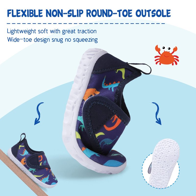 LeIsfIt Kids Water Shoes Toddler Girls Boys Swim Shoes Outdoor Quick-Dry Breathable Aqua Socks for Beach Pool Surf, Blue Dinosaur, 12 Little Kid