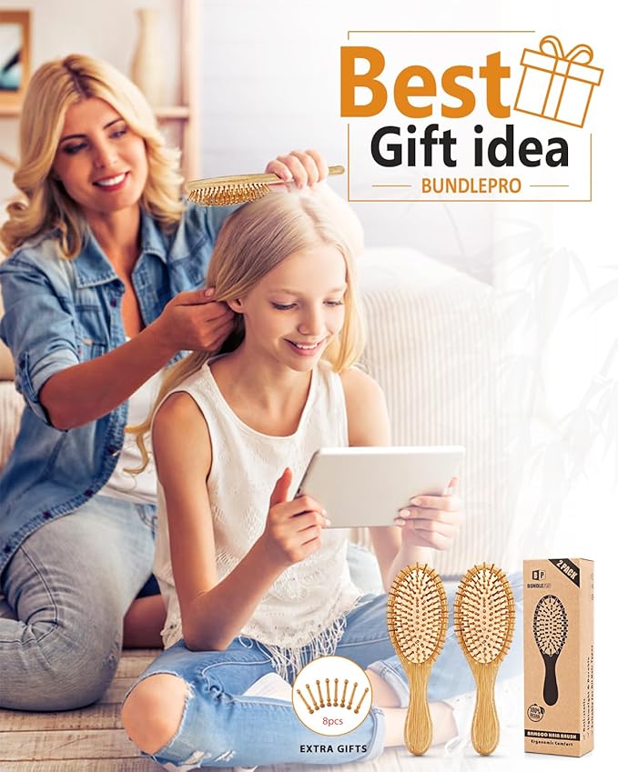 Pack of 2 Hair Brush with Bristles, Massages Scalp Anti-Static Hair Detangle for All Types, Lightweigh (Oval)