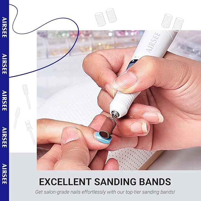 AIRSEE Sanding Bands for Electric Nail Drill 100 Piece Set 240 Grit Fine Acrylic File Attachments Professional Sander 1 Mandrel Bit Beauty Salon Accessories Manicure and Pedicure Finger Callus Brown