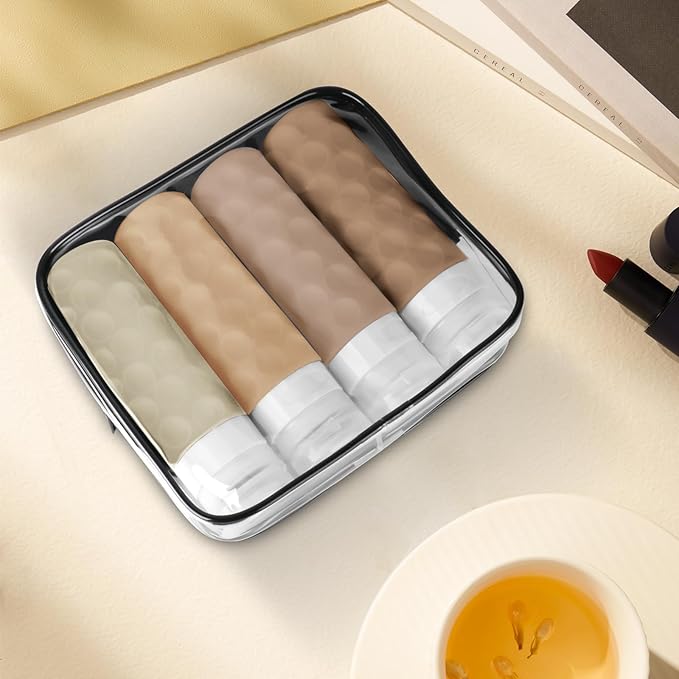 Silevoler Travel Bottles for Toiletries, 4pcs Tsa Approved 3oz Travel Size Containers, BPA Free Leak Proof Premium Silicone Bottles, Refillable Liquid Squeezable Accessories W/Toiletry Bag(Cream)
