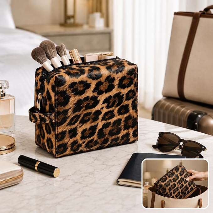 3PCS PU Leather Makeup Bag, Large Travel Cosmetic Pouch, Cute Toiletry Organizer for Women, Set of 3