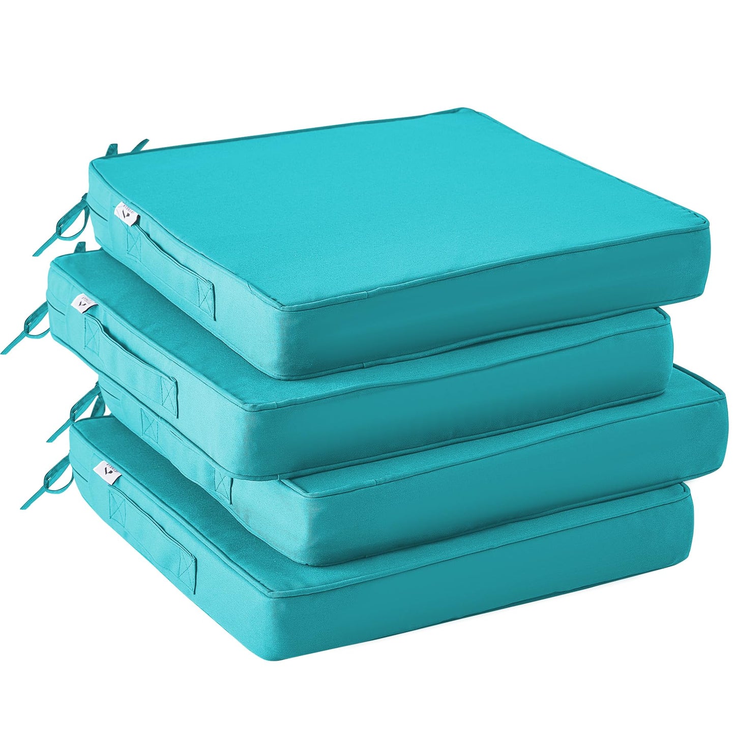 IPYNBAP Outdoor Chair Cushions Set of 4 -Waterproof Outdoor Seat Cushions for Patio Furniture, Patio Chair Cushion with Handle and Ties, Out Door Chair Pads,17x16x2-Square, Teal