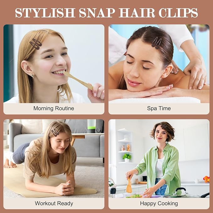 Glossy Brown Snap Hair Clips for Women - 50 PCS 2 Inch Non-Slip Metal Hair Barrettes in Warm Neutral Brown Tones - Everyday Minimalist Hair Accessories