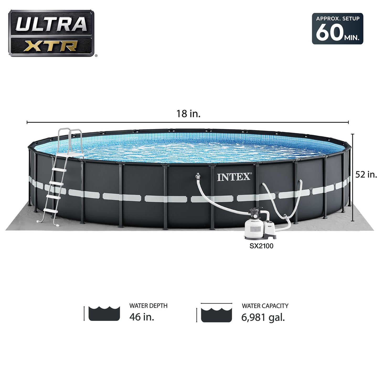 INTEX 26329EH Ultra XTR 18ft x 52in Above Ground Swimming Pool Set with Sand Filter Pump and Cleaning Maintenance Kit