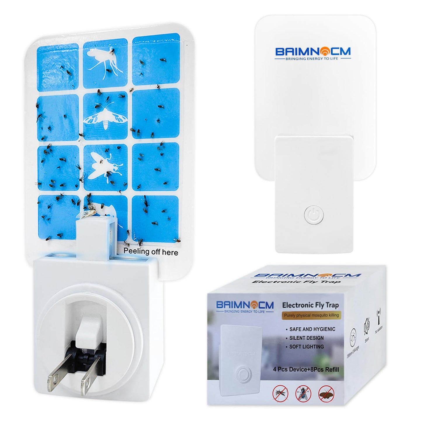 Blue Light Bug Catcher Indoor Plug in, Gnat Traps for House, Indoor Fly Trap for Fruit Fly, Moth and Mosquito, Flying Insect Catcher, 4 Device+8 Refills