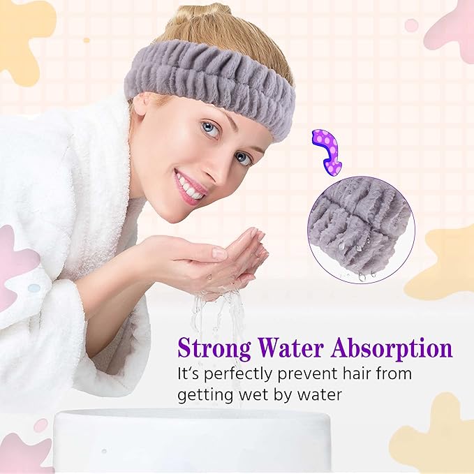 Spa Headband, Makeup Headband for Washing Face, Skincare Headbands for Girls Women, Soft Facial Makeup Head Band,Chrismas Gifts for Teens