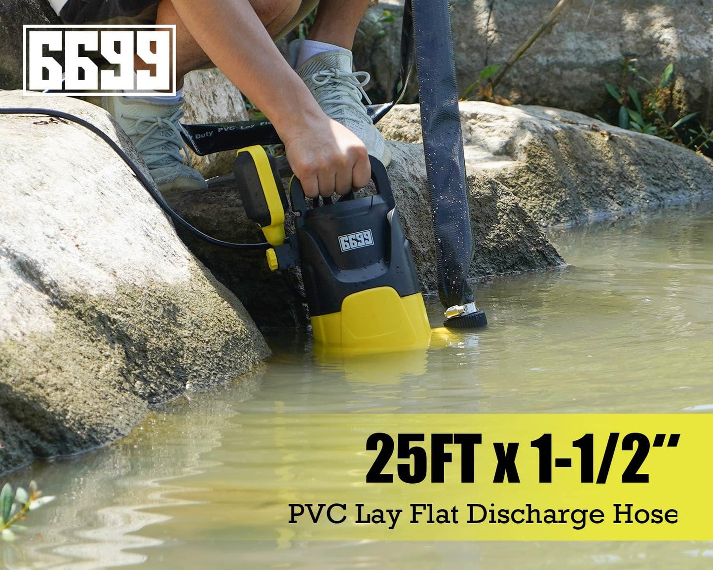 6699 Discharge Hose 1-1/2-Inch by 25-foot Sump Pump Hose with 2pcs SUS 304 Clamps Pool Backwash Hose for Draining/Removing Water Lay Flat Hose 1525