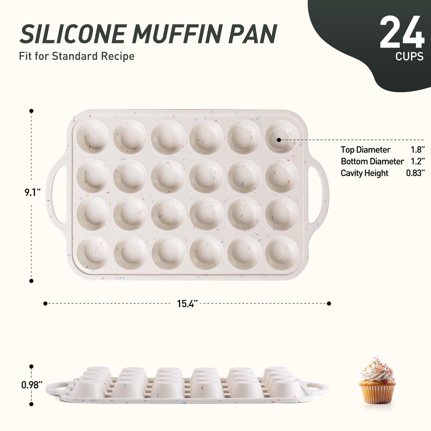 24 Cups Silicone Muffin Pan with Metal Reinforced Frame Mini Size Cupcake Pan Tray Egg Bites Silicone Circle Cookie Molds Muffin Tin Tart Pans Non Stick Toxic Oven Safe Baking Sheet Set
