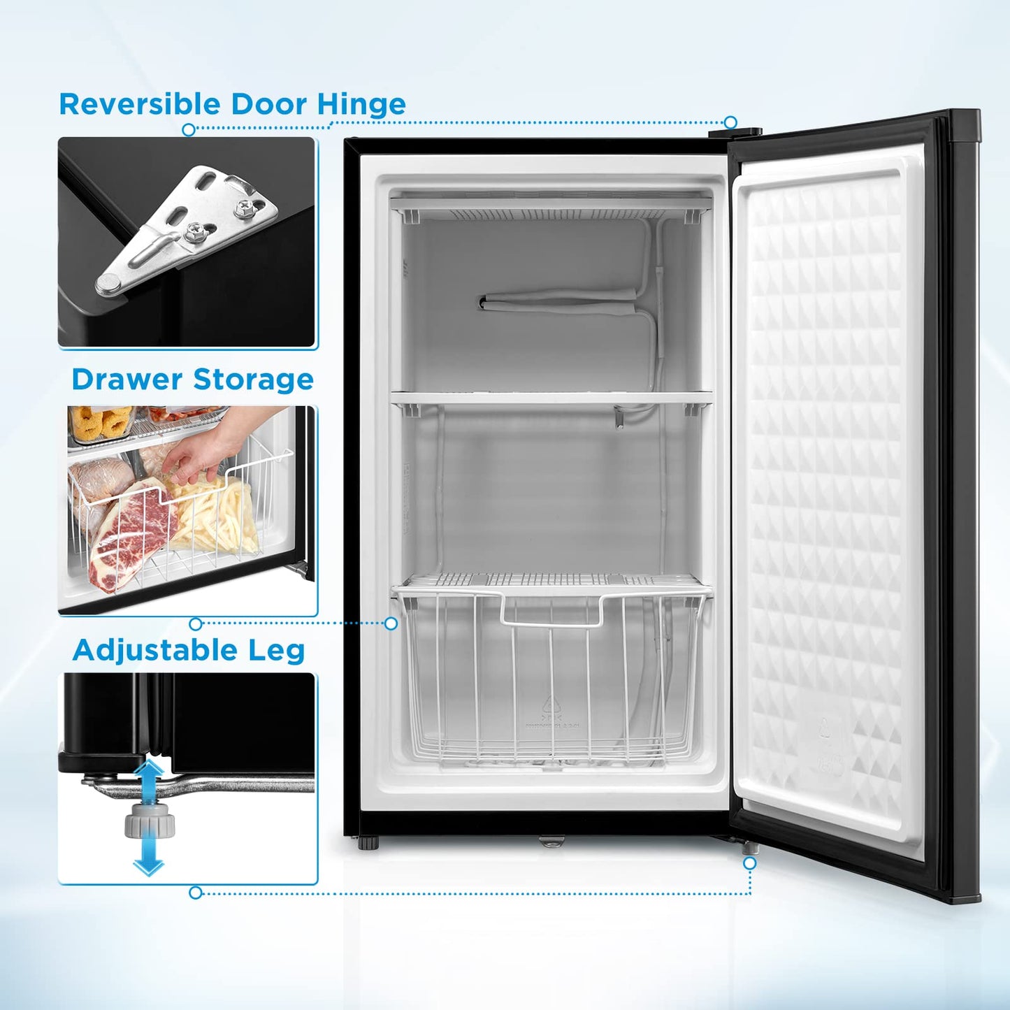 Midea MRU03M2ABB Upright Freezer, 3.0 Cubic Feet Mini Freezer, For Kitchen Apartment Office Basement or Dormitory, Black