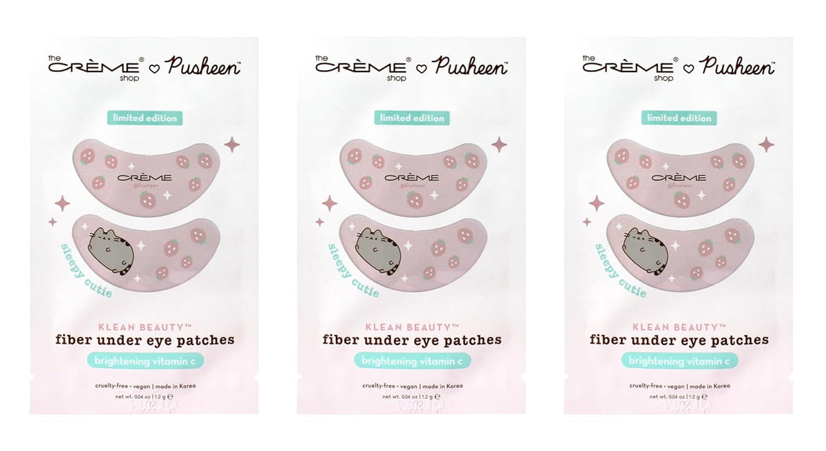 The Crème Shop X PUSHEEN KLEAN BEAUTY⢠Fiber Under Eye Patches | Vitamin C Infused for Brightening | Cooling & Moisturizing | Set of 3 Pairs | Vegan & Cruelty-Free (Set of 3)