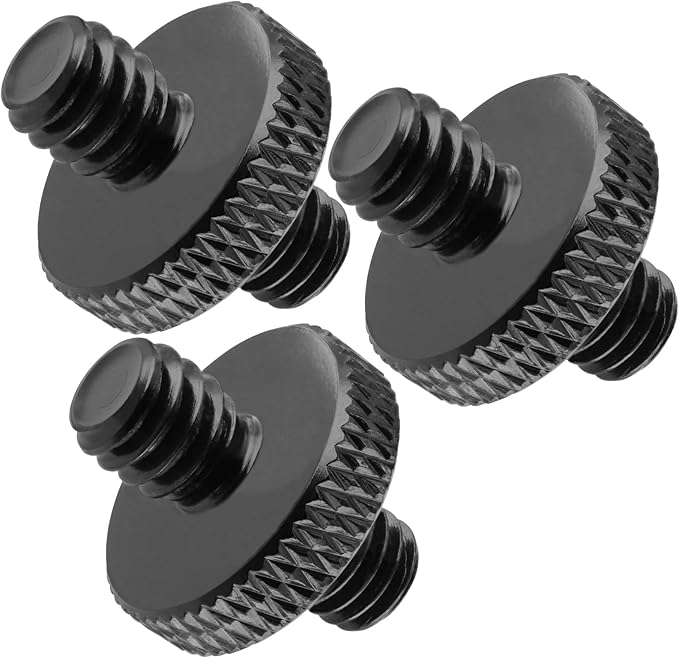 3-Pack 1/4" Male to Male Tripod Nut Connectors, Aluminum, Black