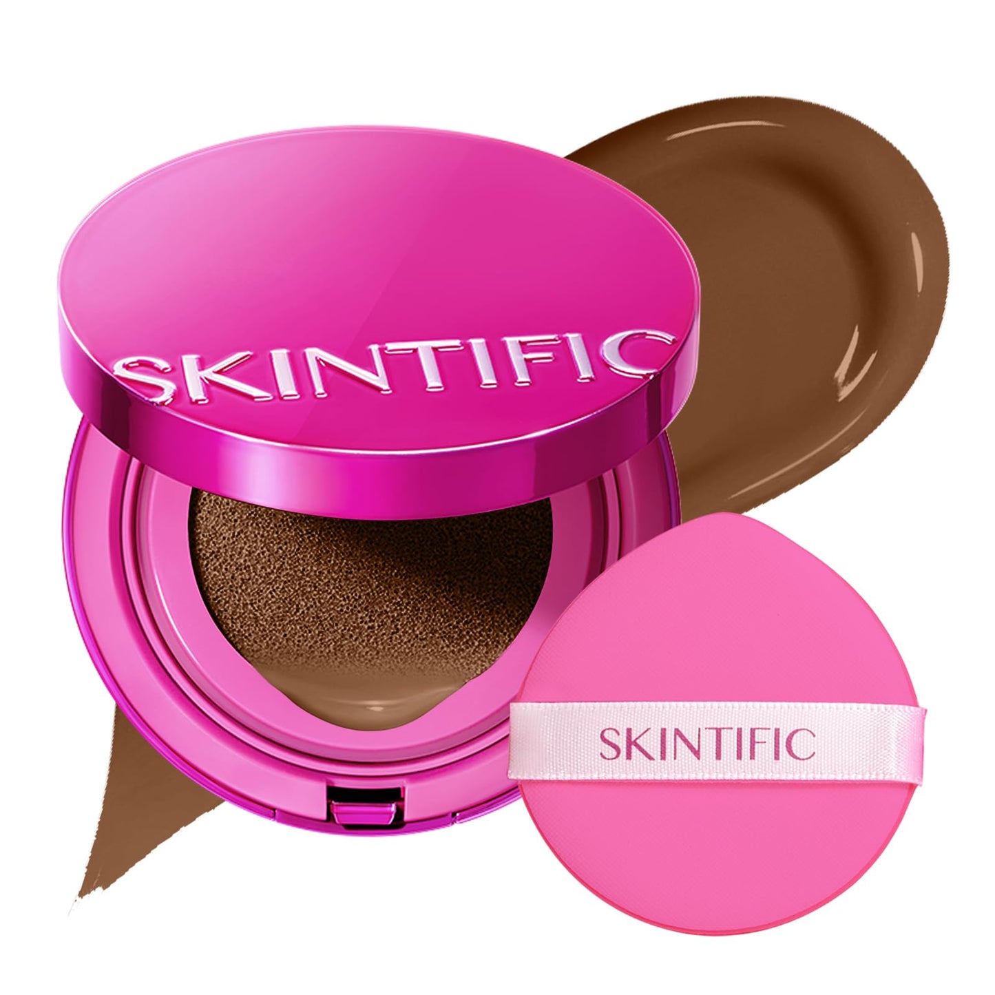 SKINTIFIC Pink Glow Cushion Foundation #10N Natural Espresso| Medium Coverage, Natural Glow Finish, Moisturizing for Dry Skin, Lightweight, Long-Lasting & Oxidation-Resistant