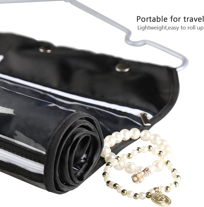 BB Brotrade Hanging Jewelry Organizer,Accessories Organizer,56 Zipper Pocket Organizer for Holding Jewelries (Black-Zipper)